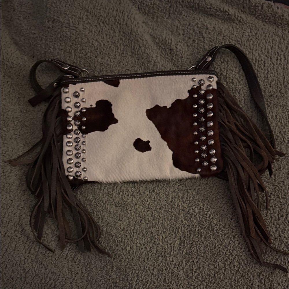 American West Cowhide Fringe Crossbody Bag